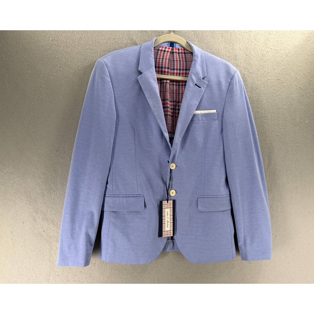 Zara Blazer Jacket Mens 36 US Blue Stretch Comfort Knit Two Button Preppy NWT